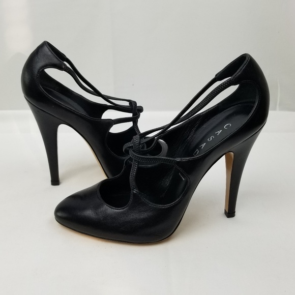 Casadei Black Leather Strappy Heels Pumps size 37 - Picture 8 of 10